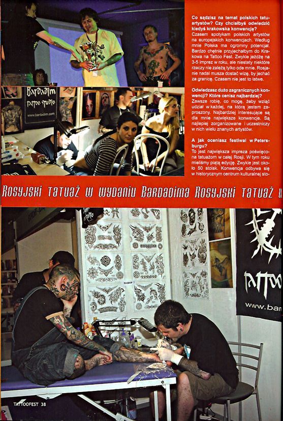 A man is getting a tattoo on his leg