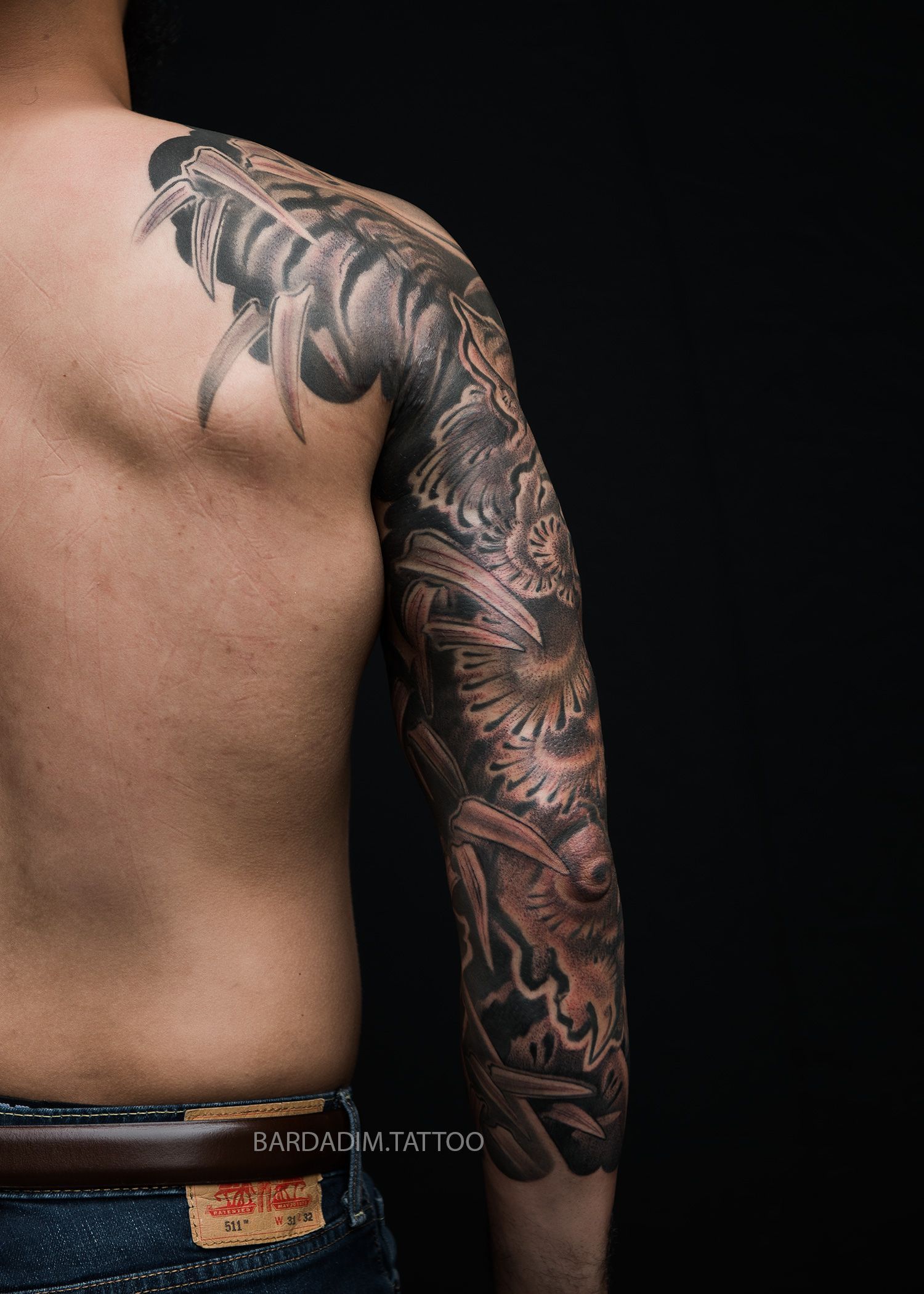 Tiger and bamboo. Tattoo sleeve by George Bardadim.