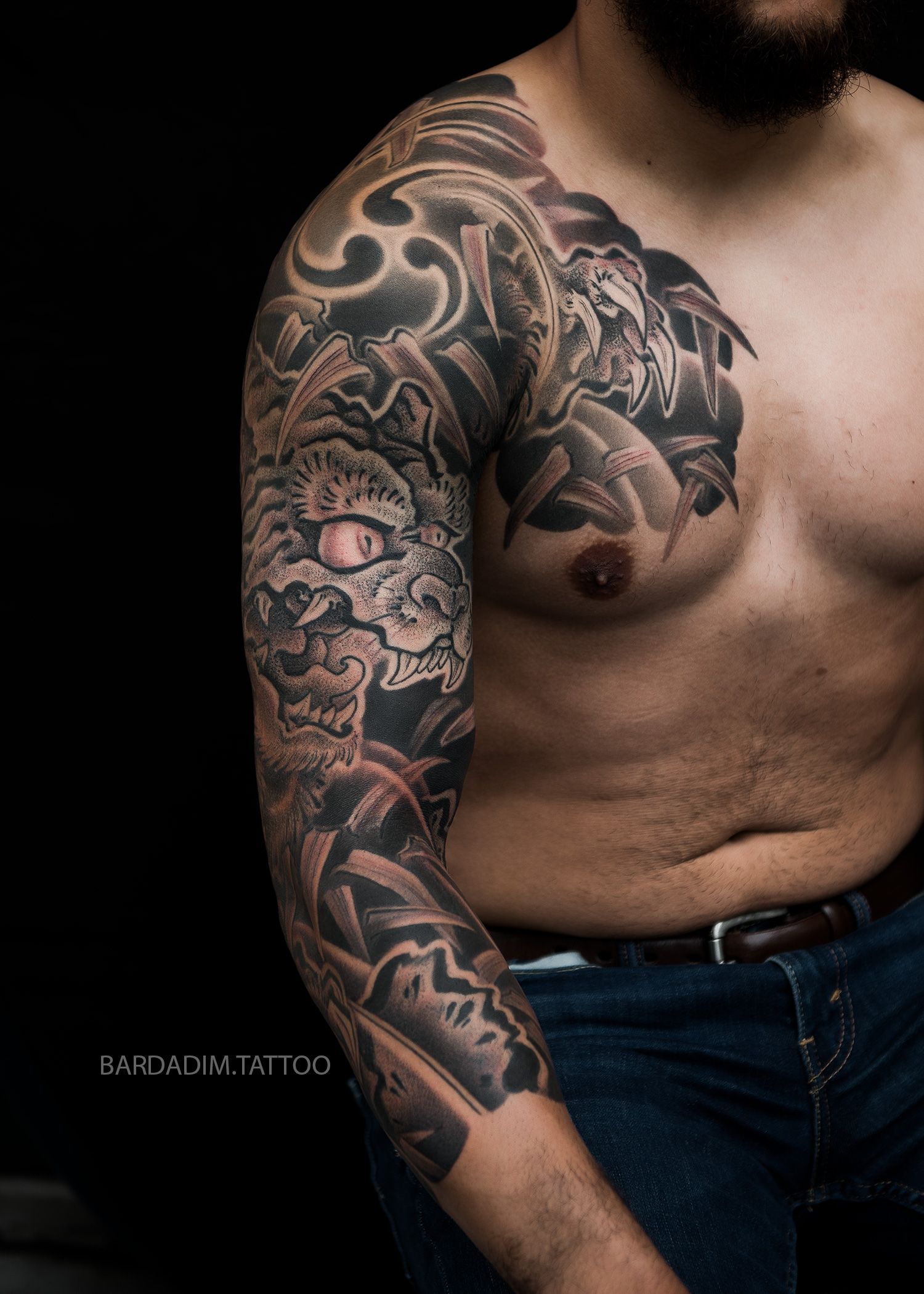 Tiger and Bamboo. Tattoo sleeve by George Bardadim