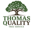 Logo for Thomas Quality Tree Service with a green oak tree icon above the company name in green and brown text.