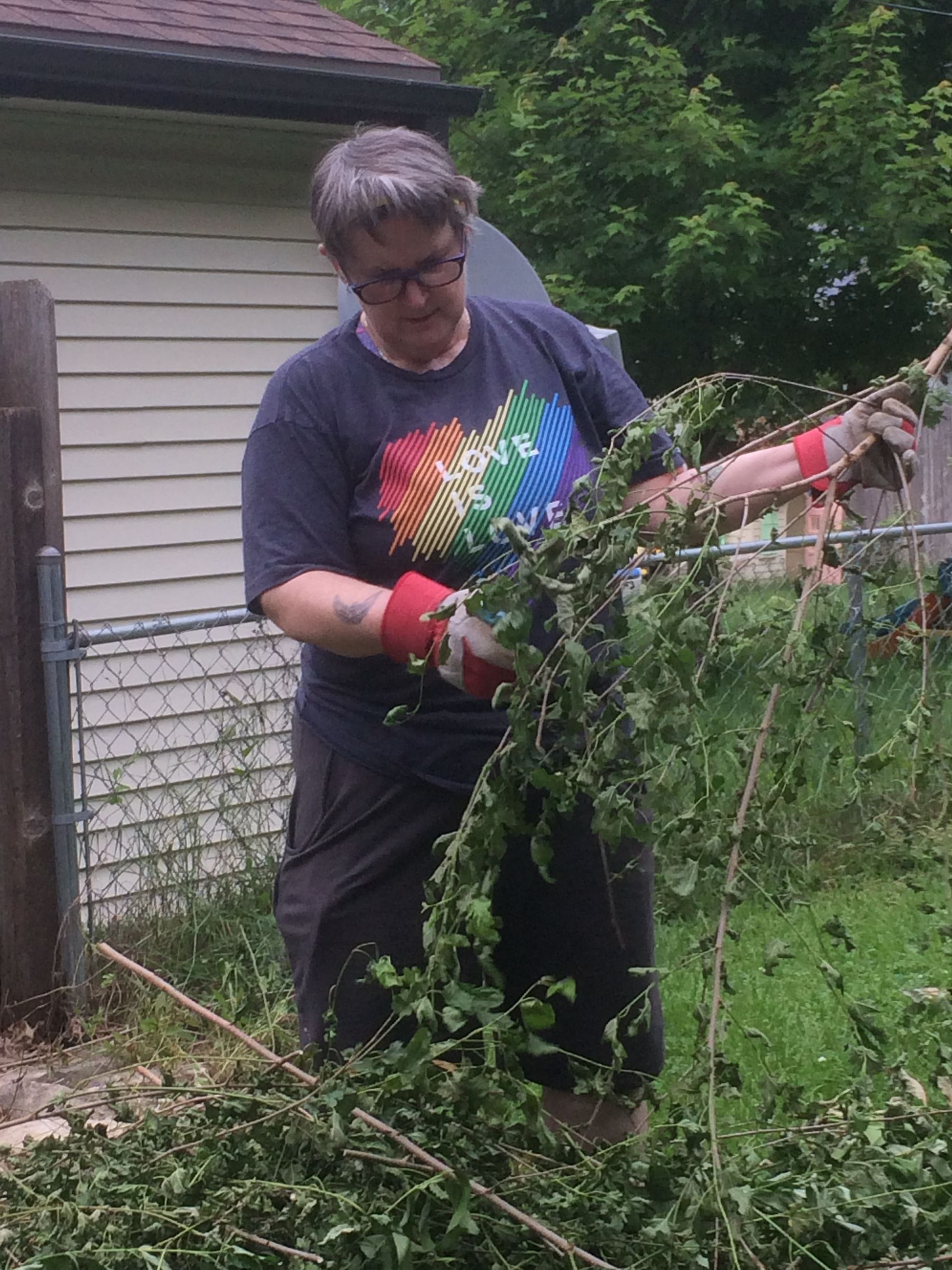 A person wearing a rainbow 