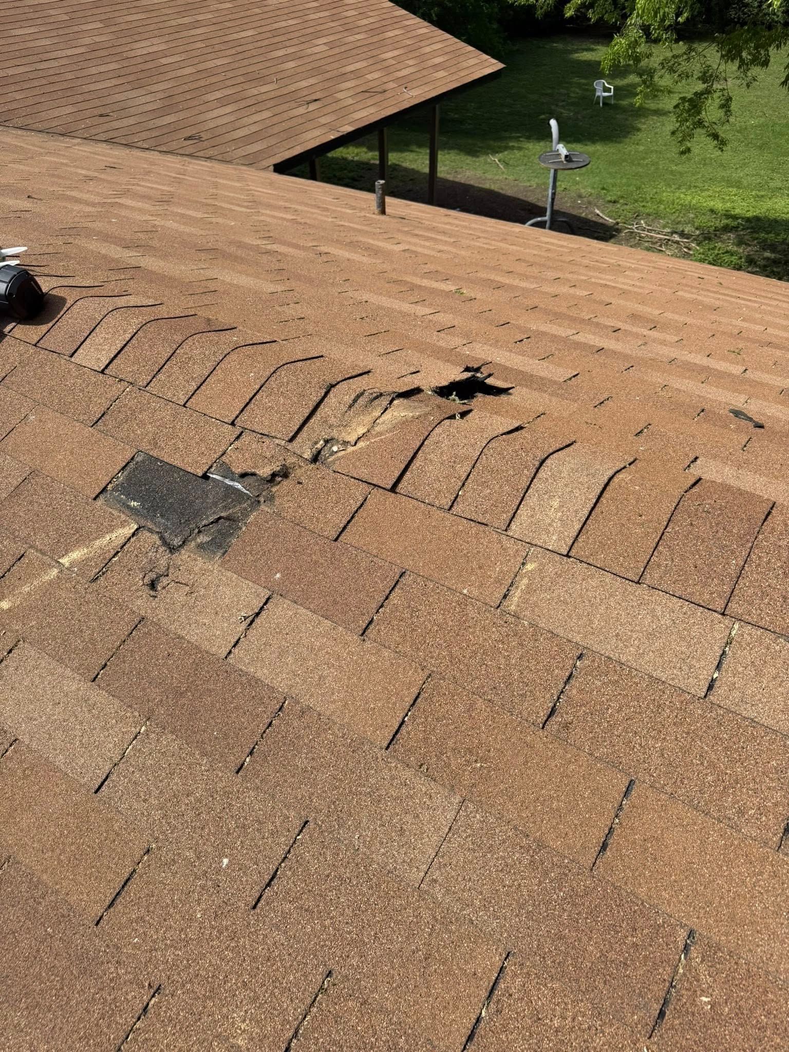 A close up of a roof with a few holes in it.