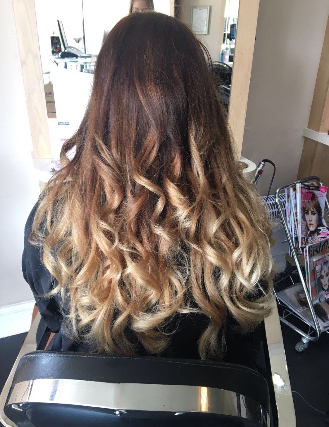 Long hair styling at the salon