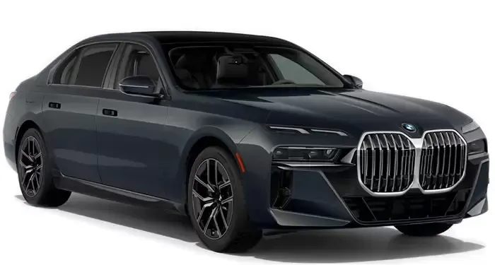 A black bmw 3 series sedan is shown on a white background.