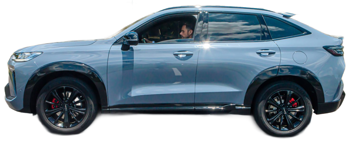 A black van is shown from the side on a white background.