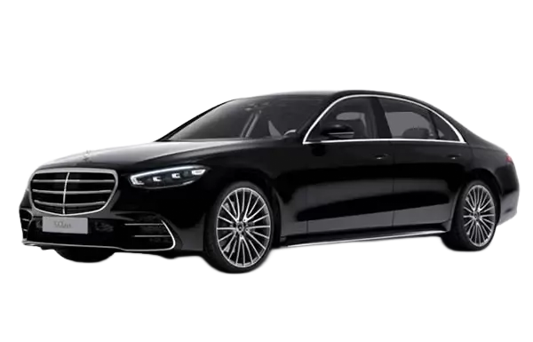 A black mercedes benz s class is shown on a white background.