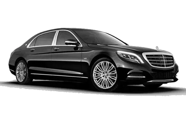 A black mercedes benz s class is shown on a white background.