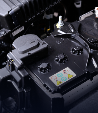 Close-up of a black automotive battery. | Maynard's Auto Repair Service