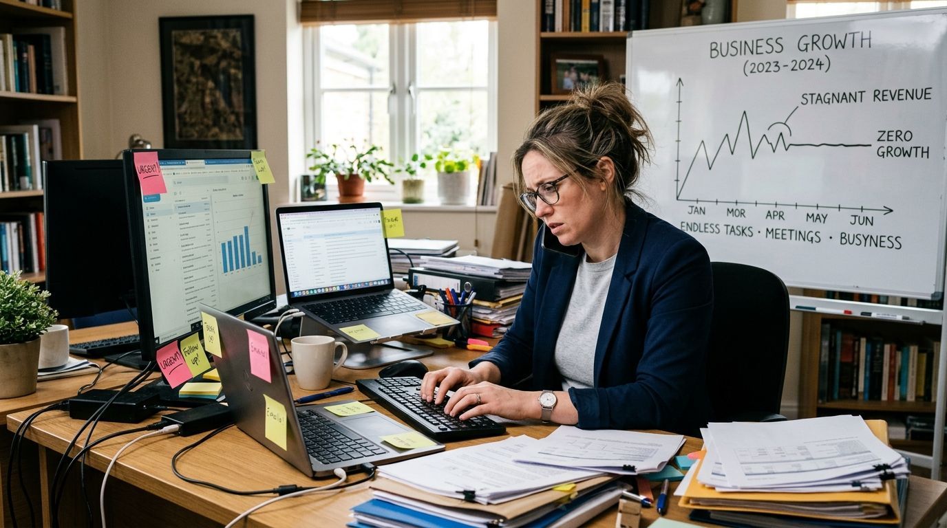 Busy entrepreneur working on growth strategy in office