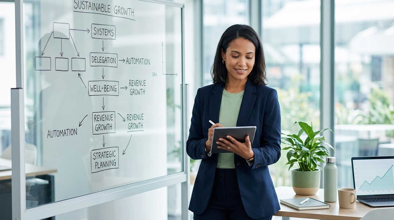 Business woman reviewing systems plan in modern office