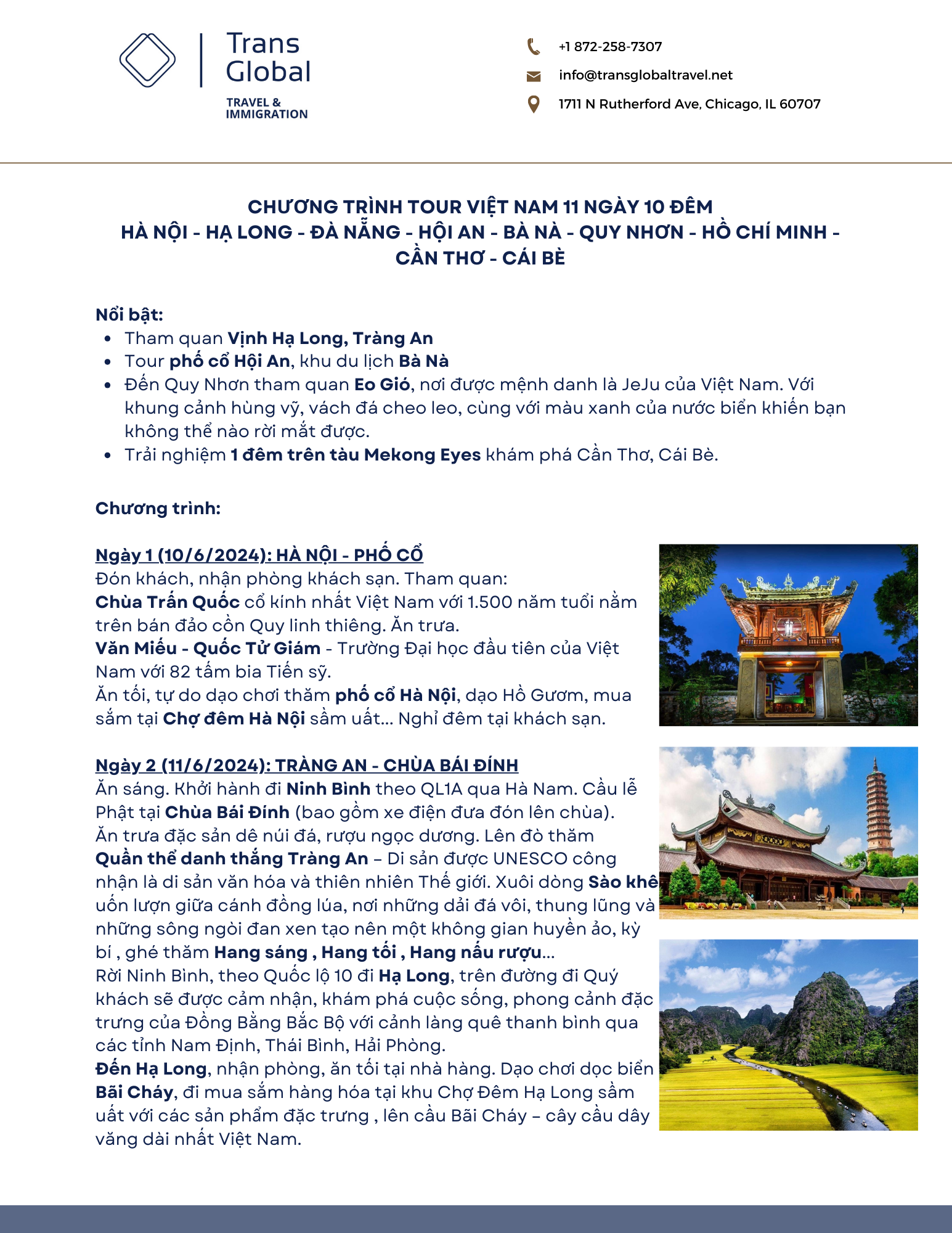 Việt Nam 11 ngày  - Hà Nội, Hạ Long, Tràng An, Đà Nẵng, Hội An, Bà Nà, Quy Nhơn, Cần Thơ