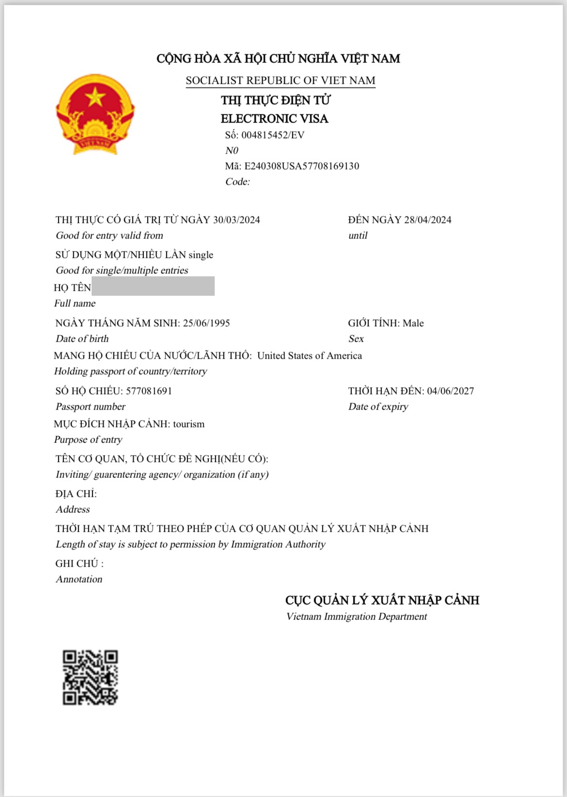 Visa du lịch Việt Nam