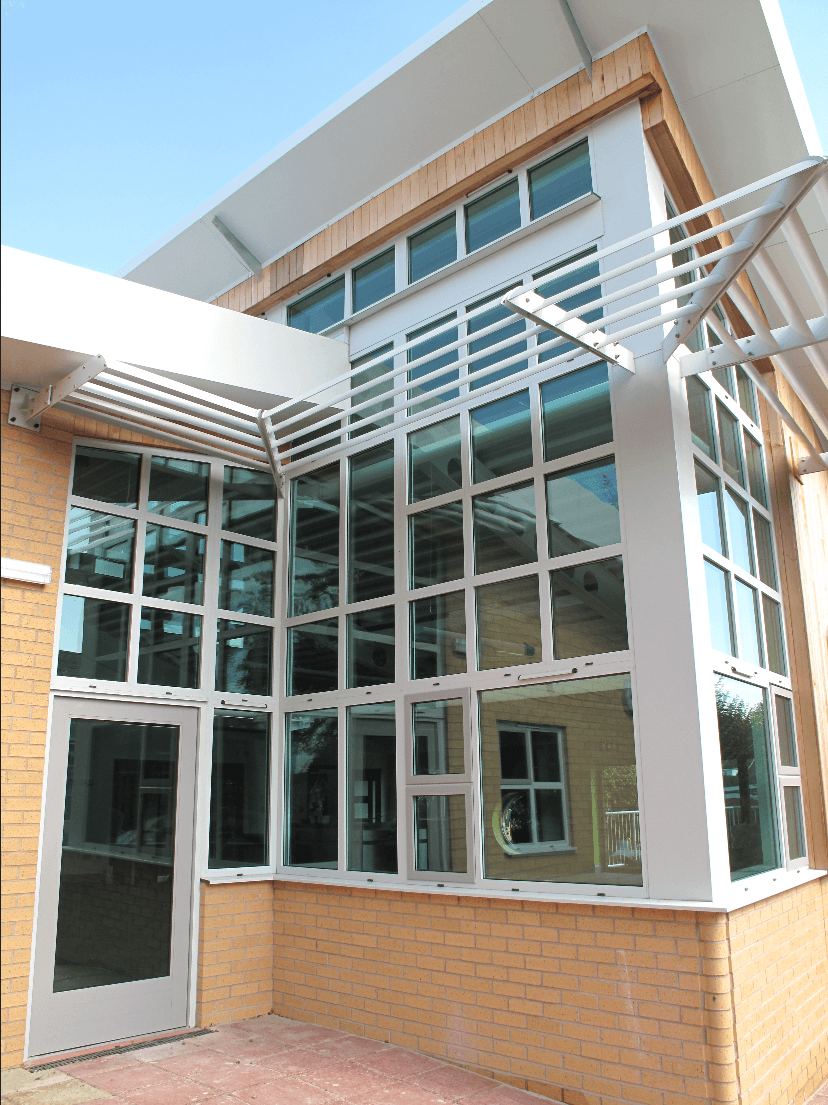 windows and doors on corner of building