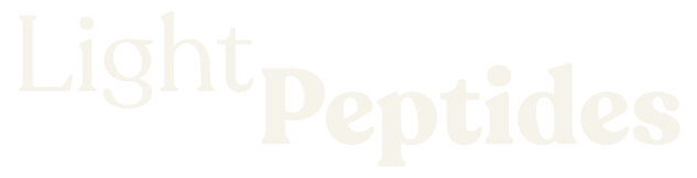 Light Peptides logo in pale beige text on a white background