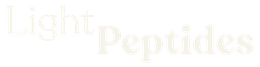 Light Peptides logo in pale beige text on a white background