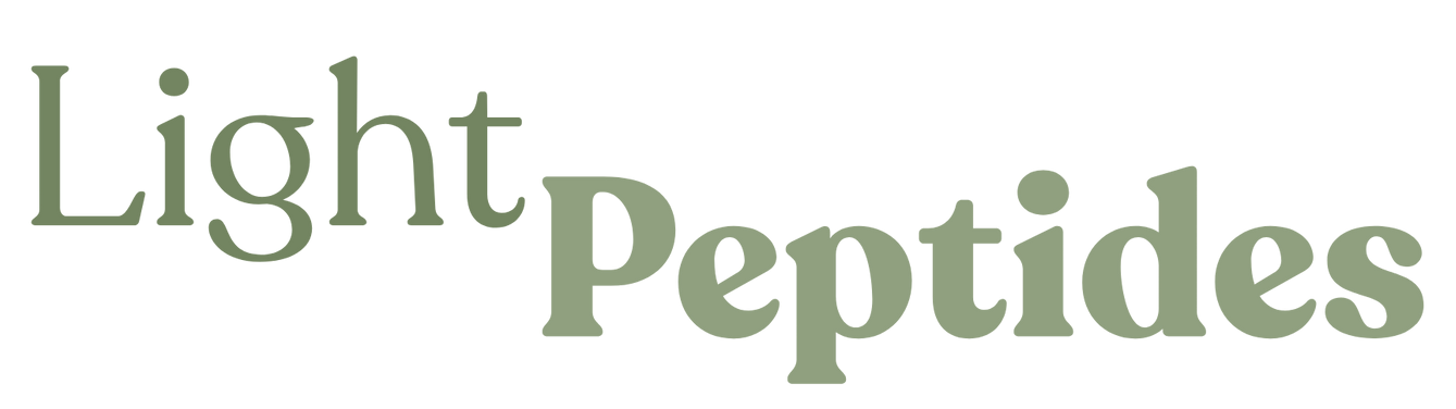 Light Peptides logo in pale green text on a white background