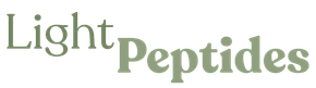 Light Peptides logo in pale green text on a white background