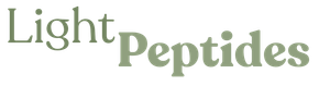 Light Peptides logo in pale green text on a white background