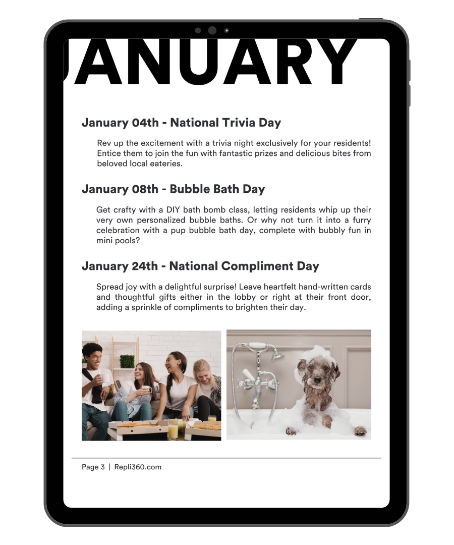 A tablet with a calendar on it and a picture of a dog in a bathtub.
