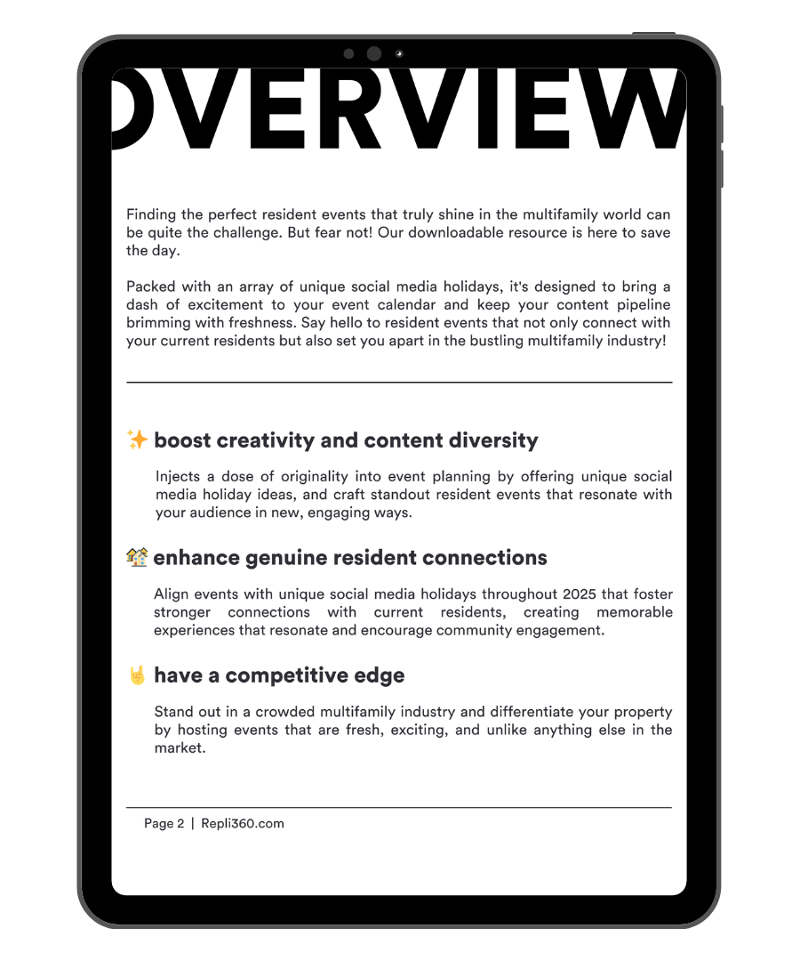 A tablet with a page that says `` overview '' on it.