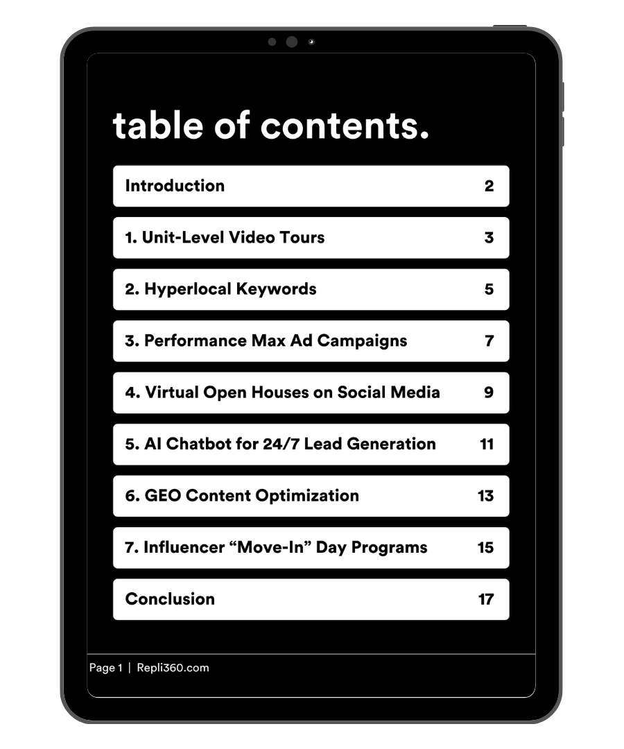 A tablet with a table of contents on it.