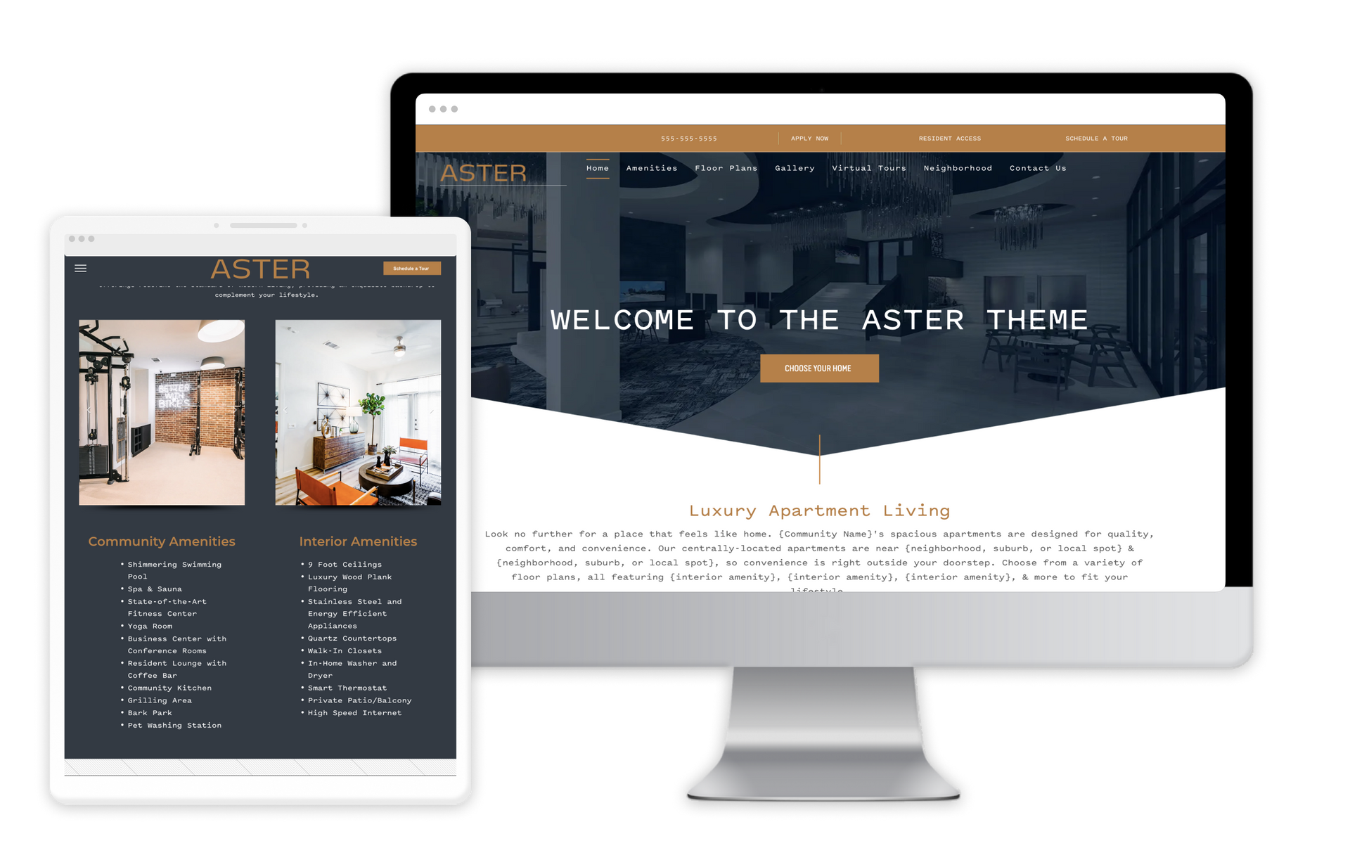 Aster Property Website Theme on Tablet and Mobile