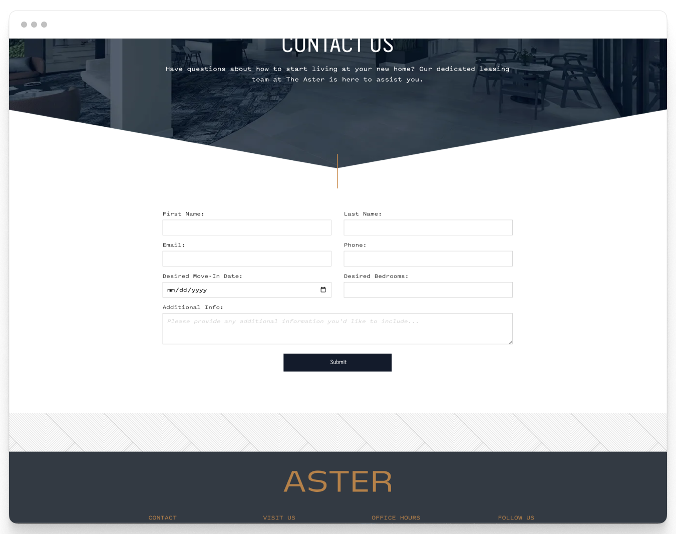 Contact Us Page Preview of Aster Property Website Theme