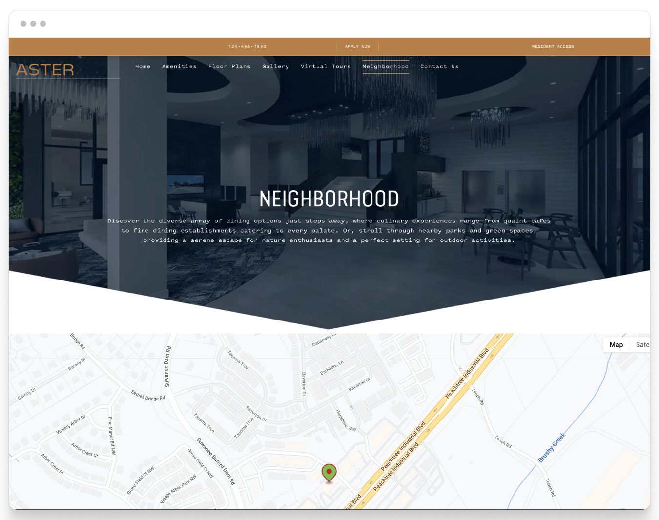 Neighborhood Page Preview of Aster Property Website Theme