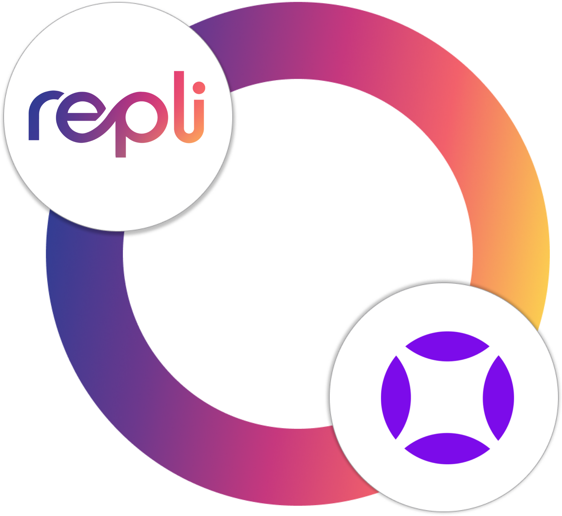 A colorful circle with the Repli logo and AudioEye logo on it.