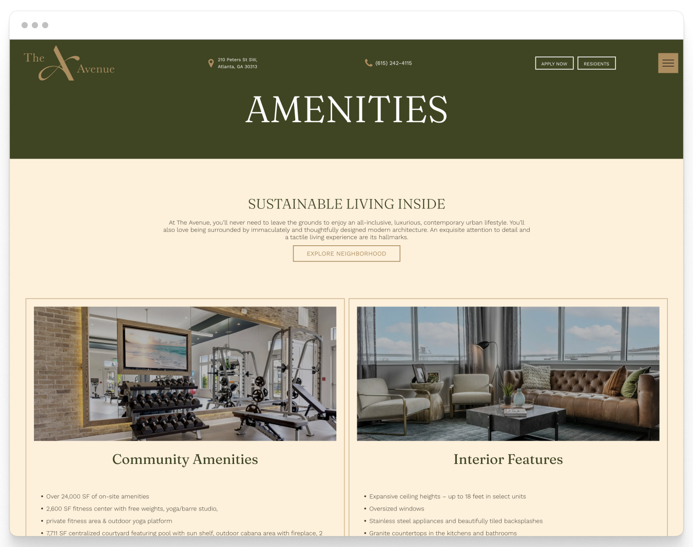 Amenities Page of Avenue Property Website Theme