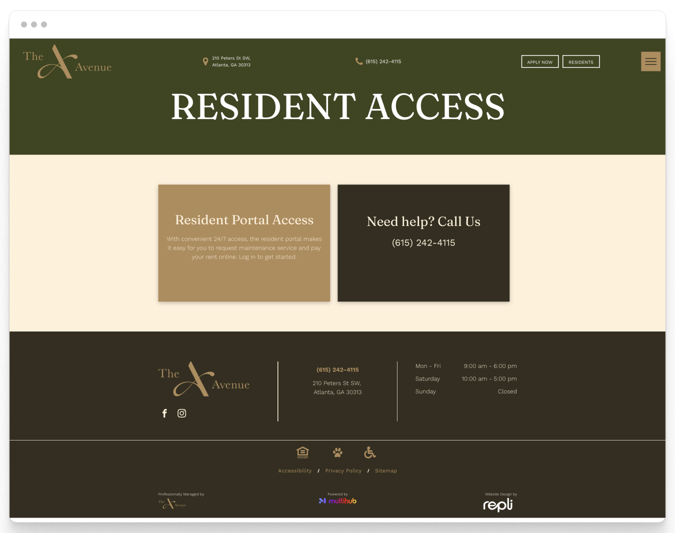 Resident Access Page of Avenue Property Website Theme