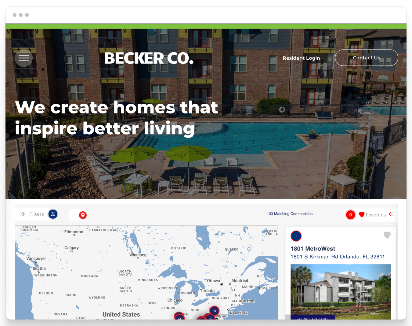 Apartment Communities Search Preview of Becker Co Corporate Website Theme