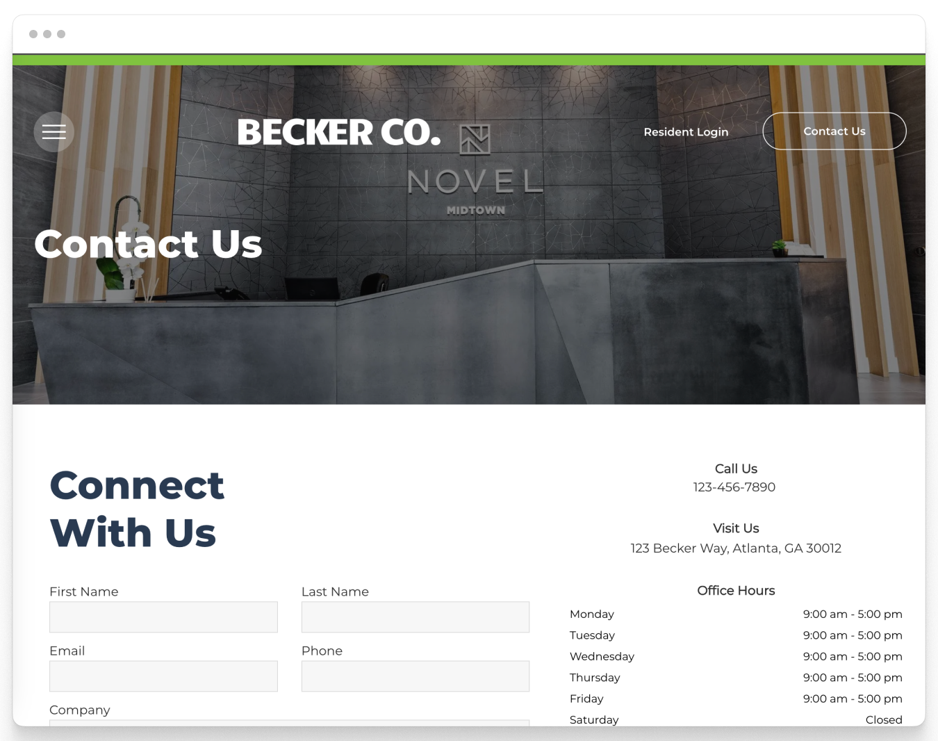 Contact Us Page Preview of Becker Co Corporate Website Theme