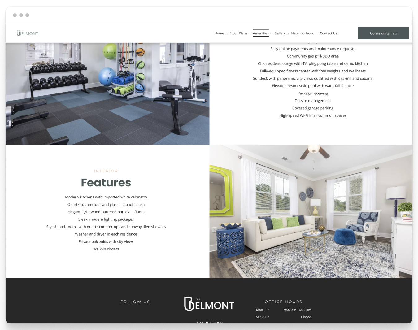 Amenities Page Preview of Belmont Property Website Theme