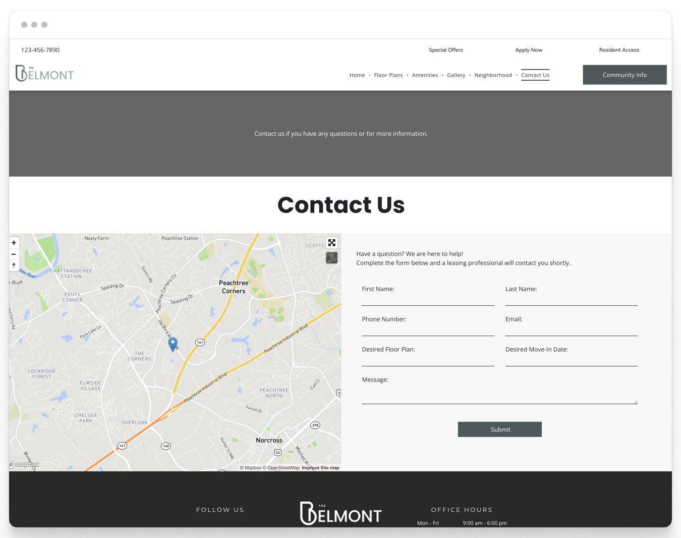 Contact Us Page Preview of Belmont Property Website Theme