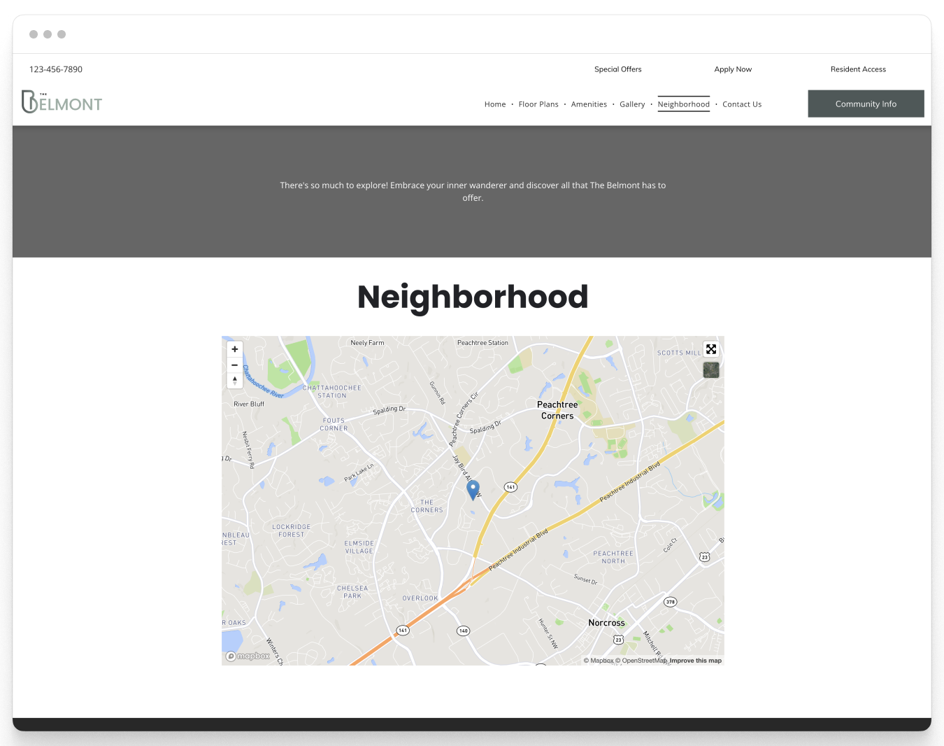 Neighborhood Page Preview of Belmont Property Website Theme