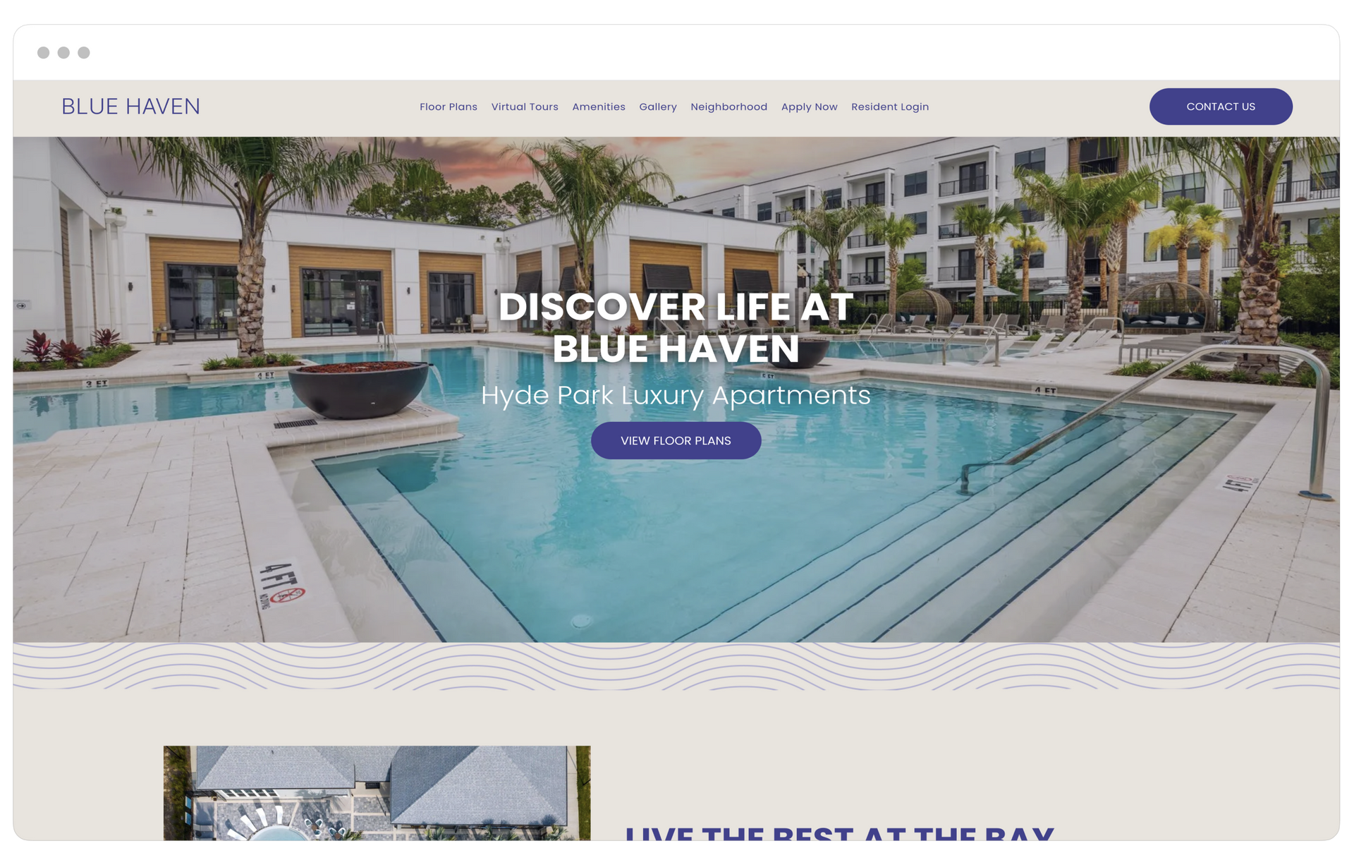 Blue Haven property website theme displayed on desktop