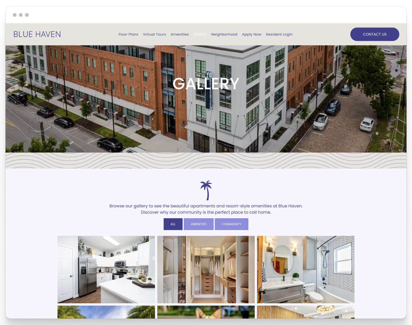 Gallery Page of Blue Haven Property Website Theme