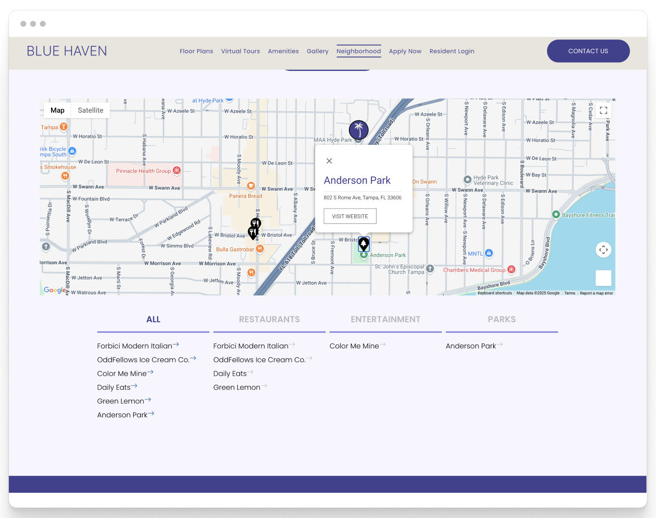 Neighborhood Page of Blue Haven Property Website Theme