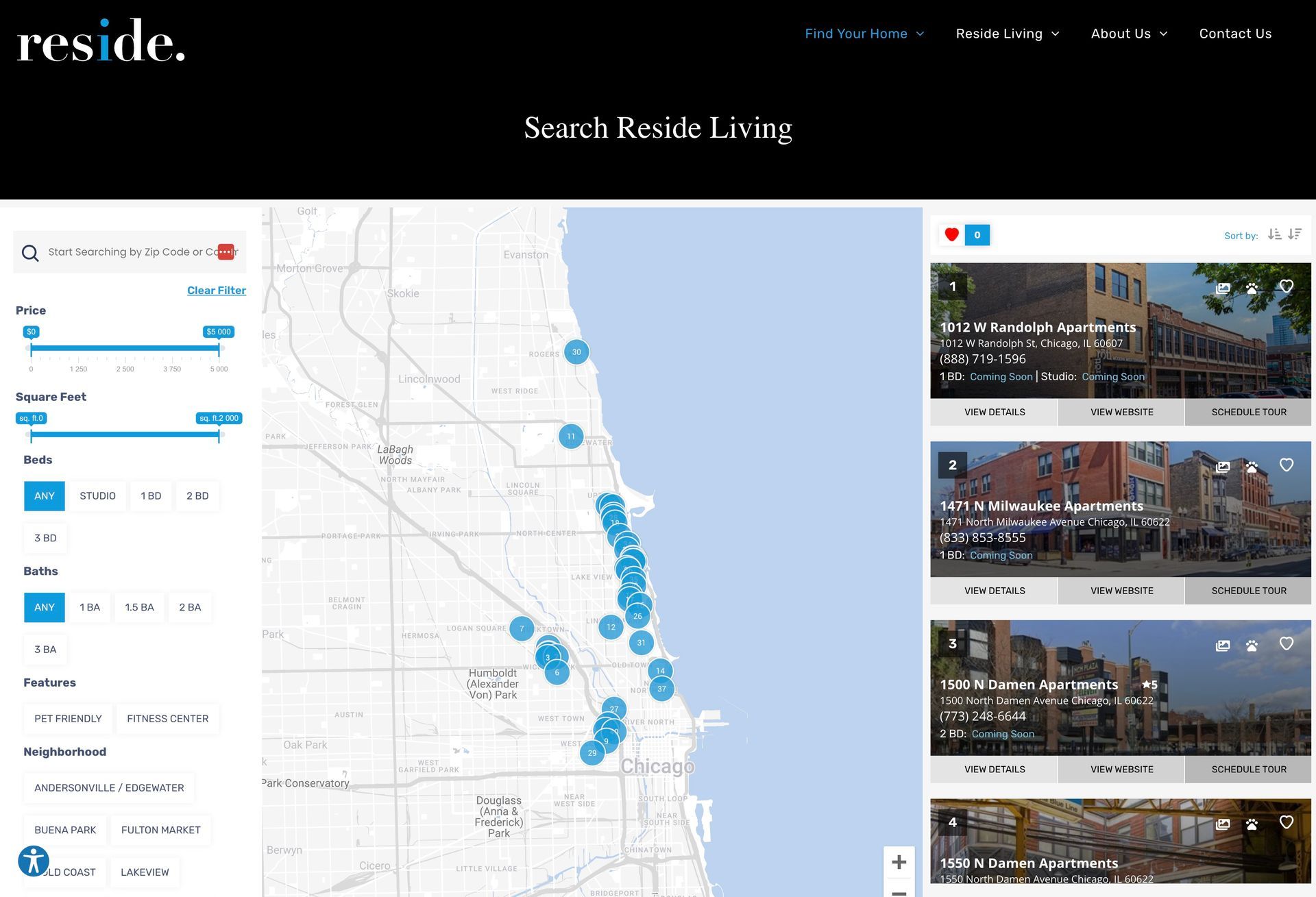 A screenshot of a website showing a map of a city.