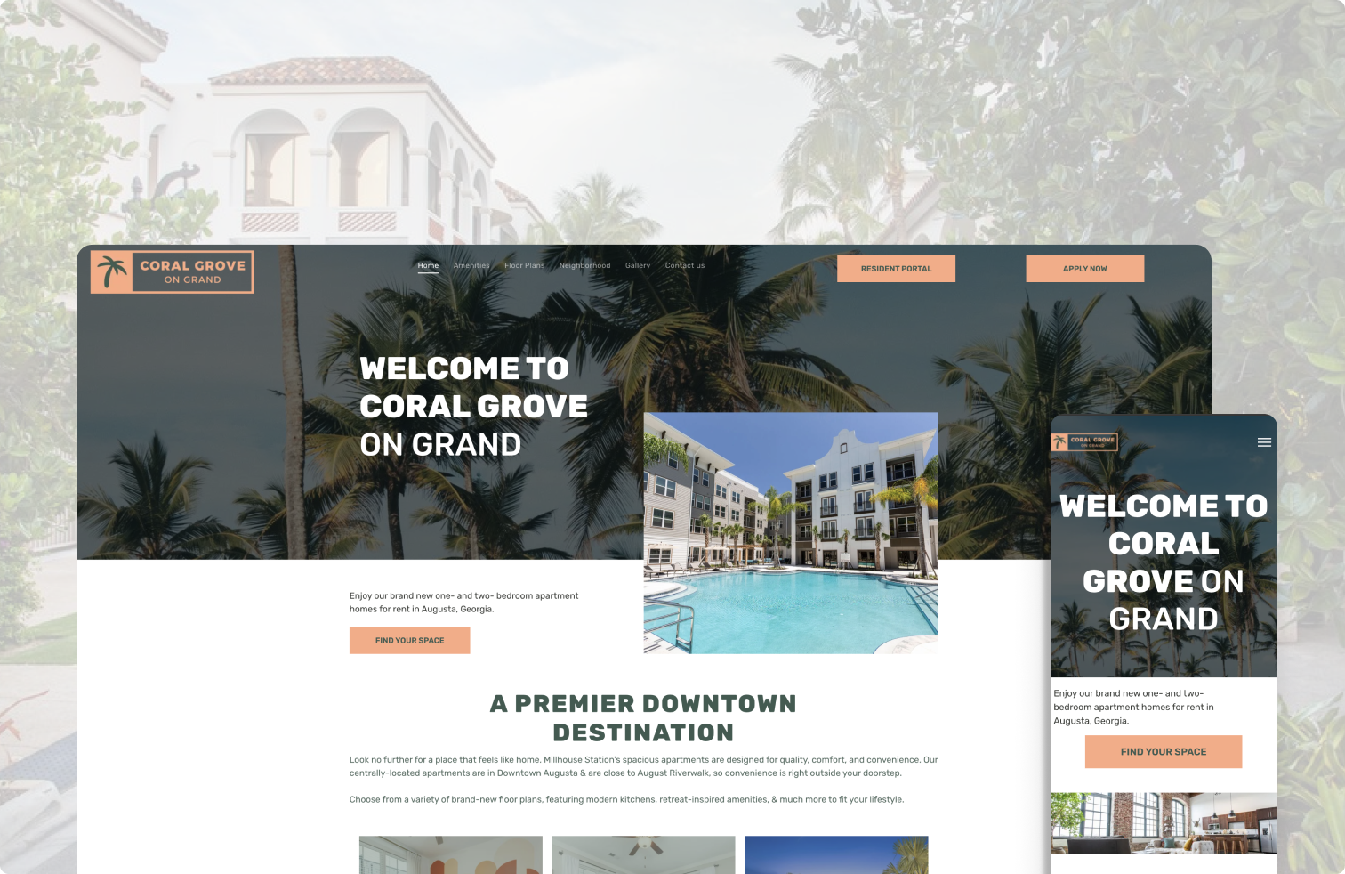 A screenshot of a website for coral grove on grand.