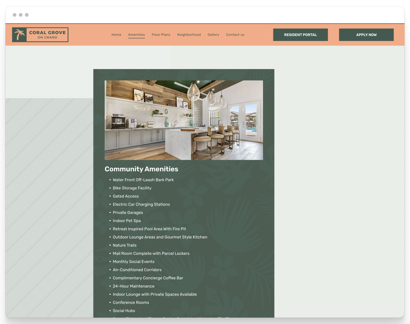 Amenities Page Preview of the Comfy Property Website Theme