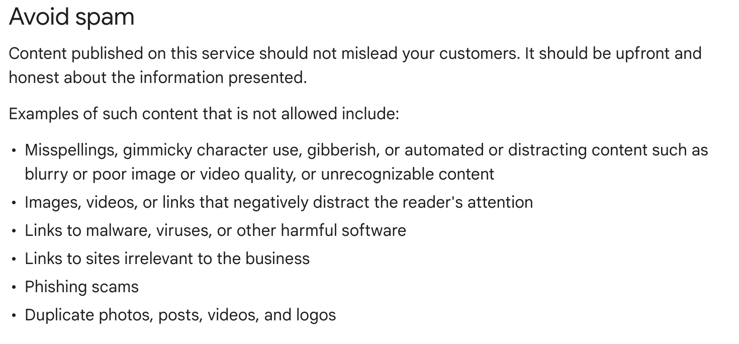Google Business Profile Spam Policy