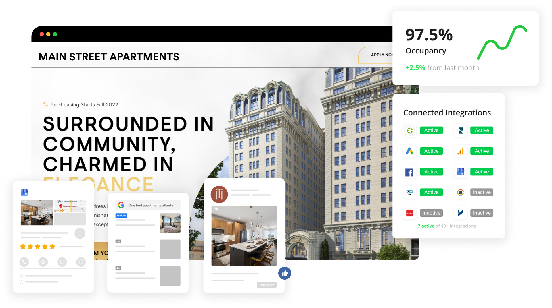 A website for apartments is surrounded in community , charmed in elegance.