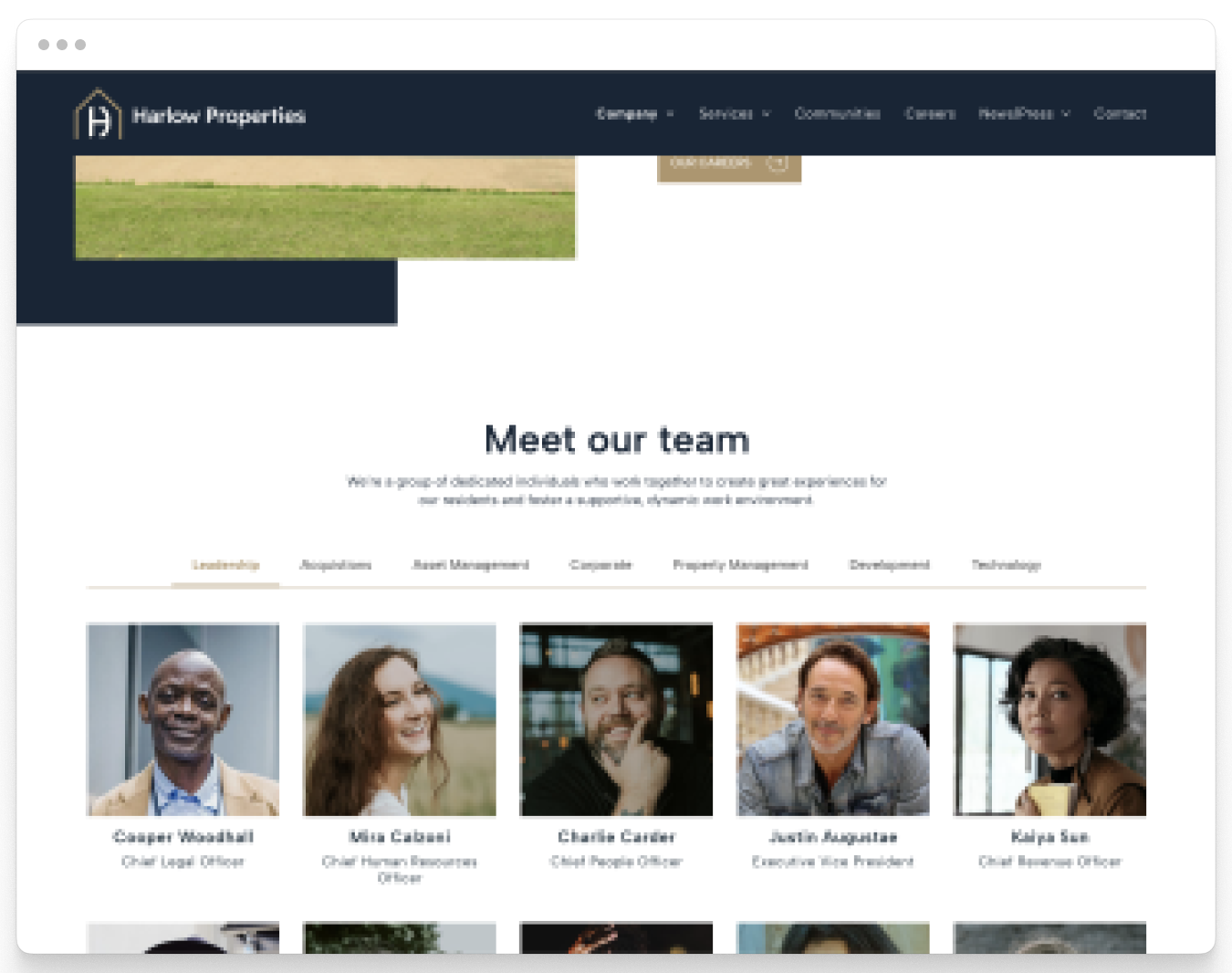Meet the Team Page of Harlow Corporate Website Theme