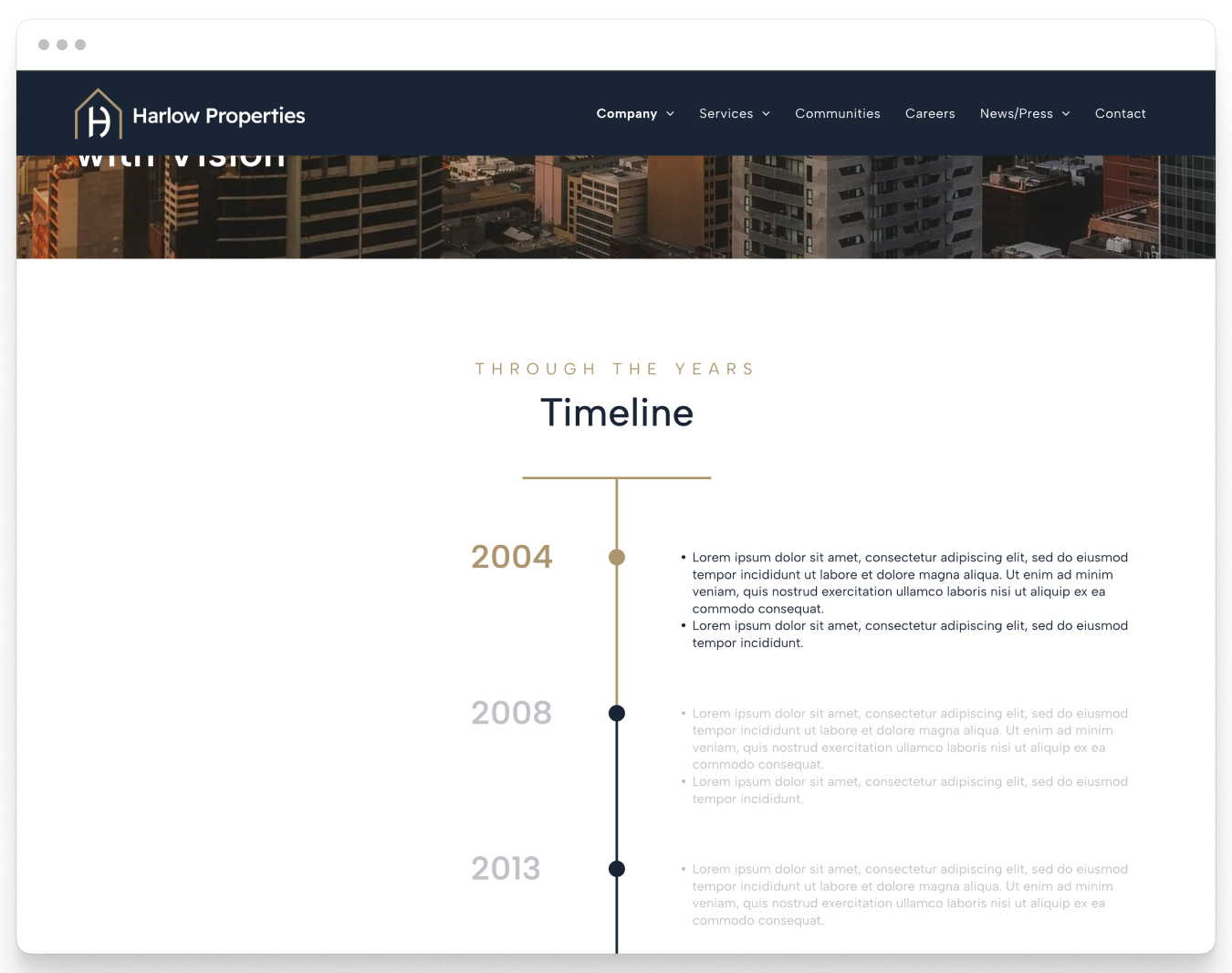 Brand Timeline Preview of Harlow Corporate Website Theme