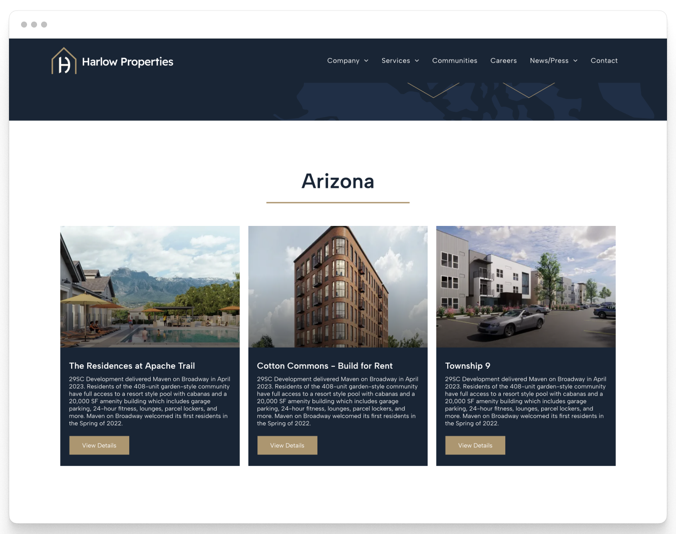Property Page of Harlow Corporate Website Theme
