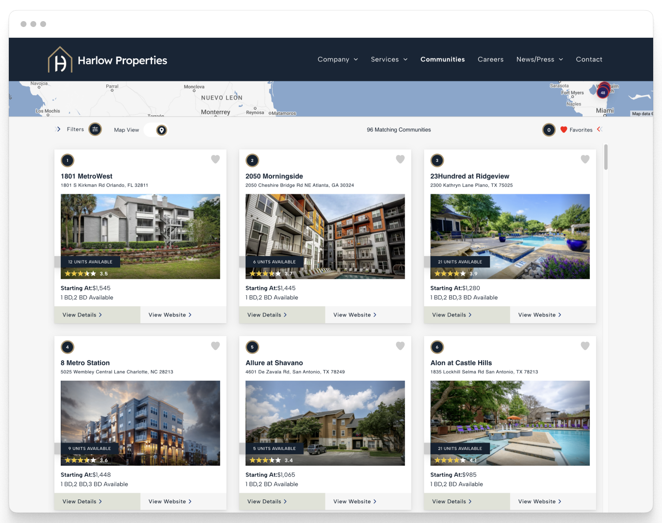 Properties Search Page of Harlow Corporate Website Theme