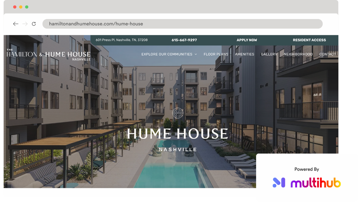 A computer screen shows a website for a hume house.