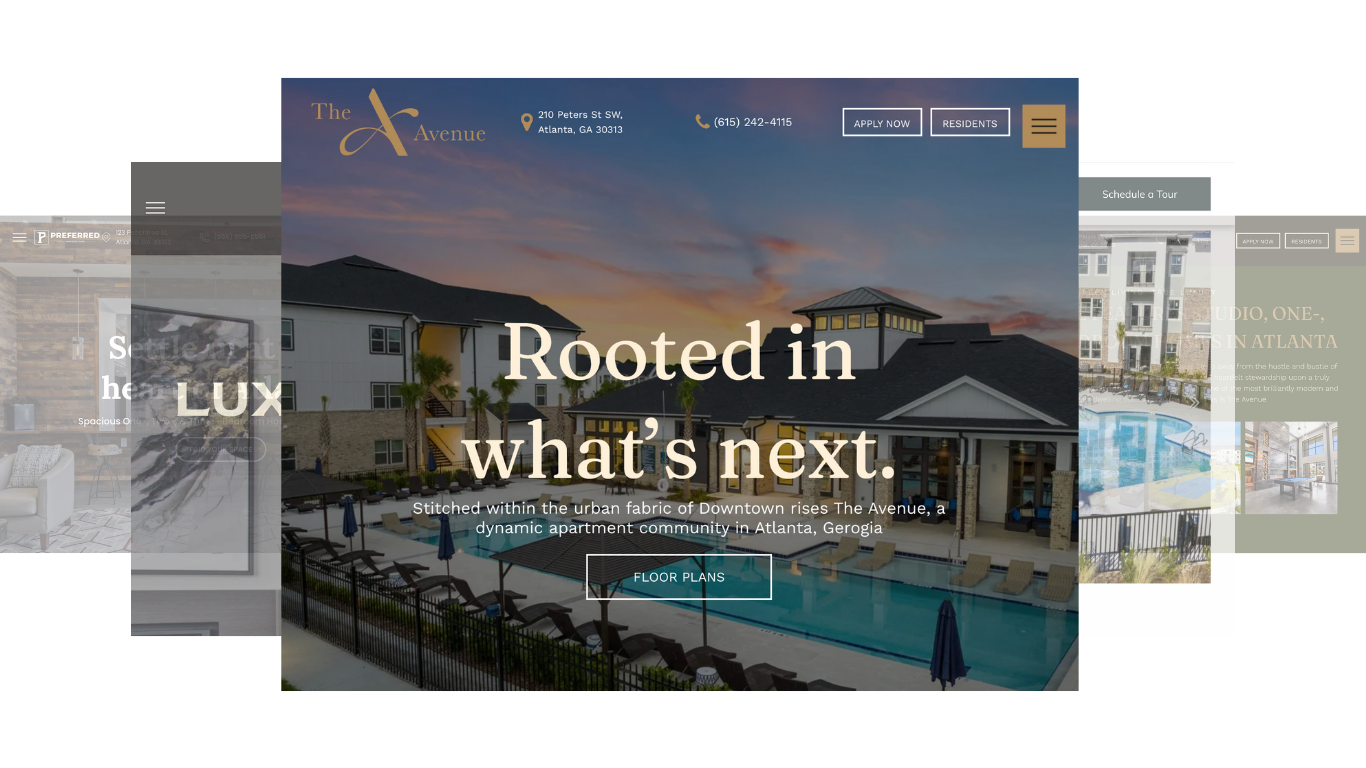 A screenshot of a website for a real estate company that says `` rooted in what 's next ''.